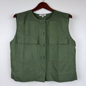 Madewell Crop Cargo Pocket Crewneck Top Green Size L NWT